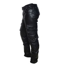 Trousers: Leather Handmade Cargo Genuine Leather Men's Black Pants