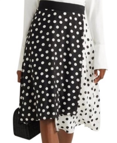 Alice And Olivia 4 Nanette Silk Skirt Faux Wrap Black White Polka Dot Retro Midi - Picture 19 of 19