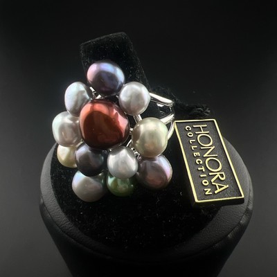 Honora Pearl Ring Multicolor Sterling Silver 925 Cluster size 10.5 Cocktail NWT