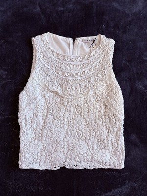 Alice + Olivia Cream Embroidered Crop Top Size 0 Sleeveless Cotton