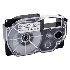 12mm Black on Metallic Tape Cartridge XR-12SR for Casio KL-60 EZ Label Printer