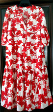 NWT Figueroa & Flower Ivory Red Floral Tiered Flowy Bohemian Midi Dress 2X