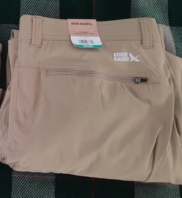 EDDIE BAUER MEN'S FLEECE LINED PANTS, STRETCH ,WATER RESISTANT,TAN,SIZE 38X29. - Image 1 of 2
