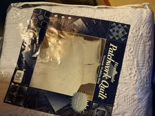 Vintage Double Wedding Ring Floral Lace Quilt Set Queen Scallop Laced Edge