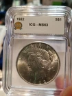 1922 Peace Dollar ICG MS63. Beautiful Strike! 90% Silver