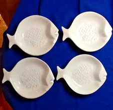 'BLUE SKY' 2007 FISH DIPPING DISHES 5.5" WHITE W/BLUSH 61623A
