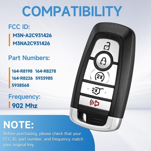 Smart Key Fob Replacement Fits for Ford Explorer Expedition 2018-2022 Edge 20... - Picture 2 of 8