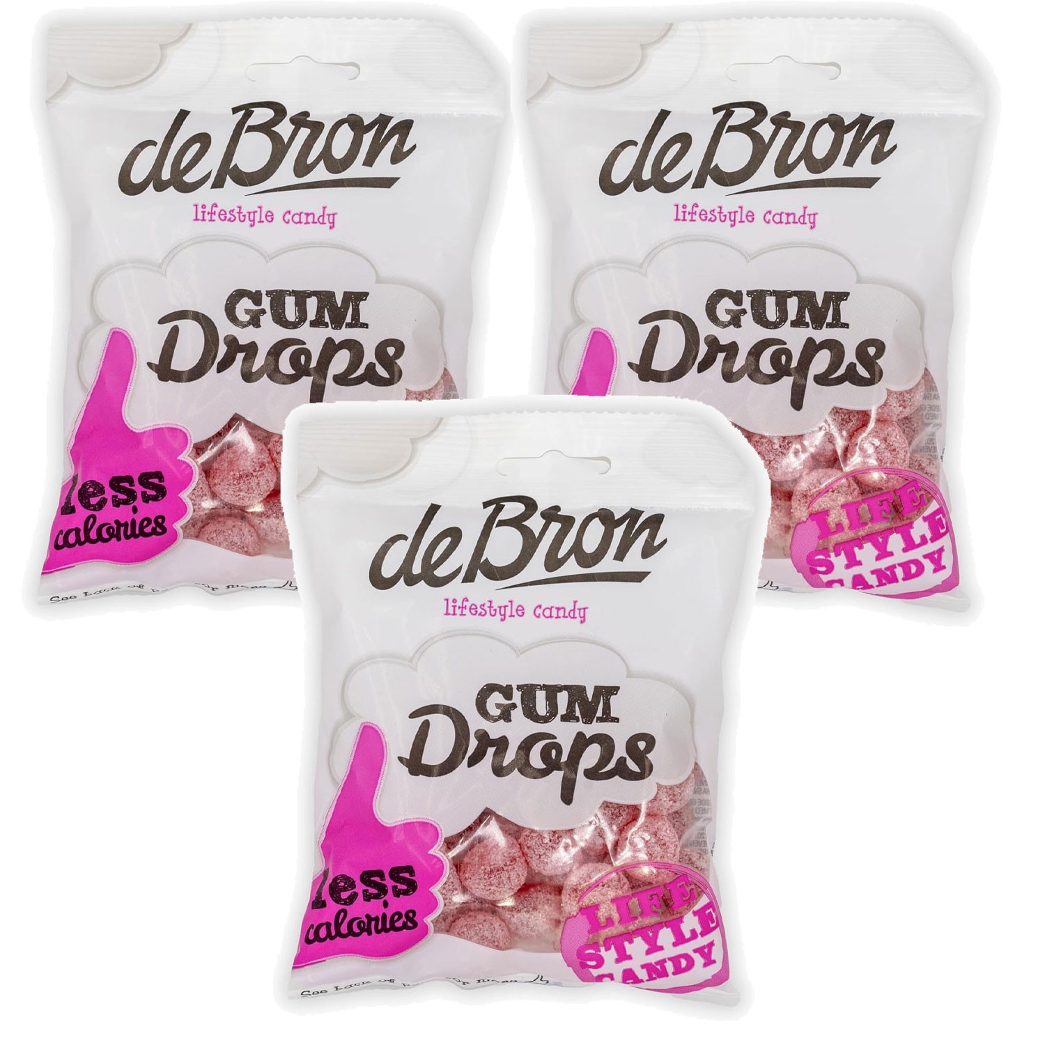 De Bron Sugar Free Raspberry Gumdrops 3 x 100g - Gluten Free, Less Calories