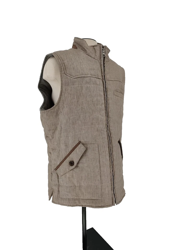 Tasso Elba Men's Tan Linen Quilted Zipper Vest Size Large Button & Chest Pockets - Image 4 of 4