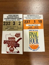 1992 & 1993 NCAA Final Four Ticket Stubs Semis & Finals