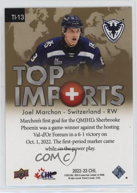 2022-23 Upper Deck CHL Top Imports Joel Marchon #TI-13 - Image 2 of 2