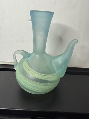 Phoenician Style Mini Bud Vase Pitcher Hand Blown Painted Jewel Tones 5.5 