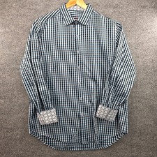 Robert Graham Mens Blue Black Gingham Check Classic Fit Button Down Shirt Large