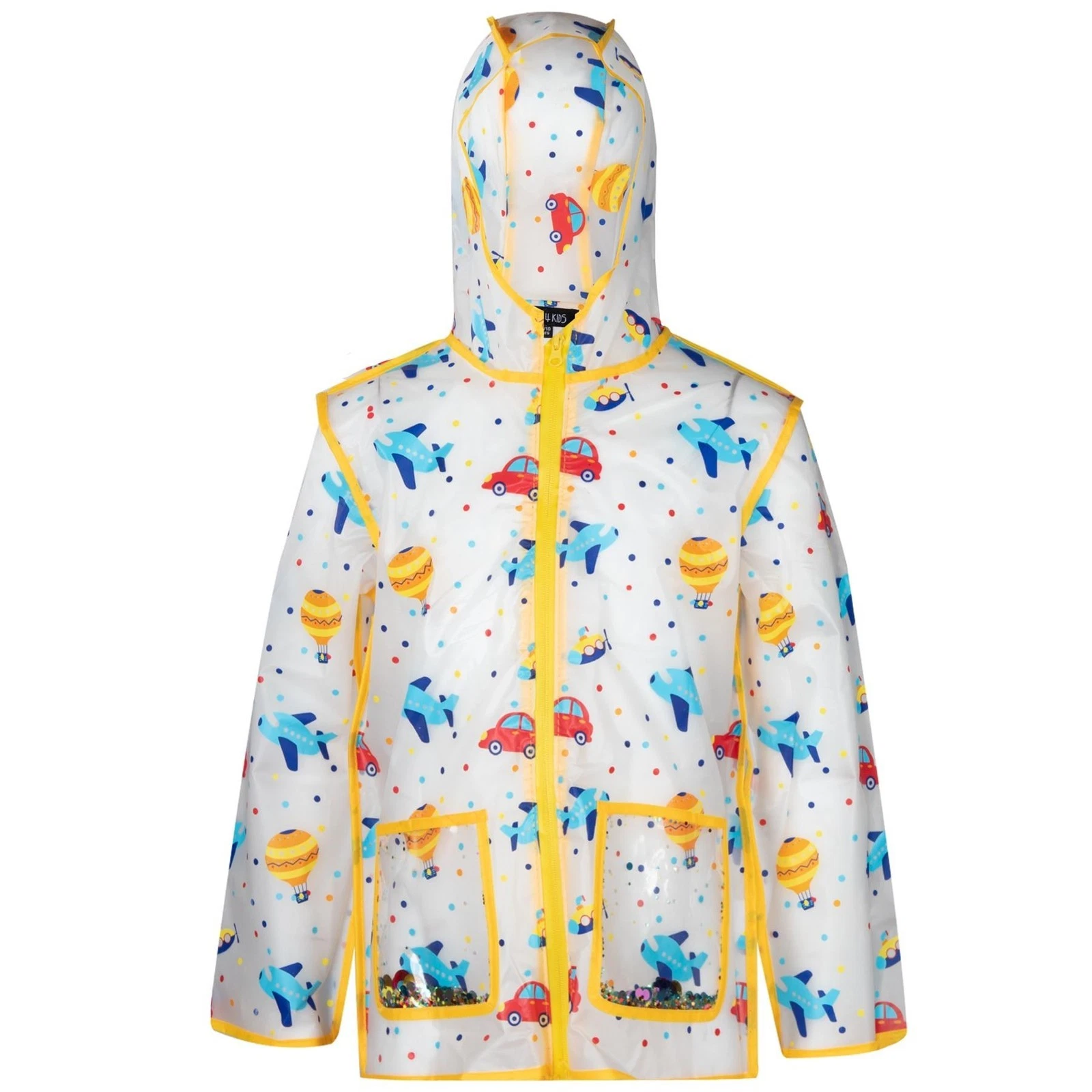Girls Boys Raincoat EVA Yellow Transparent Rainwear Hooded Outdoor Rain Coat