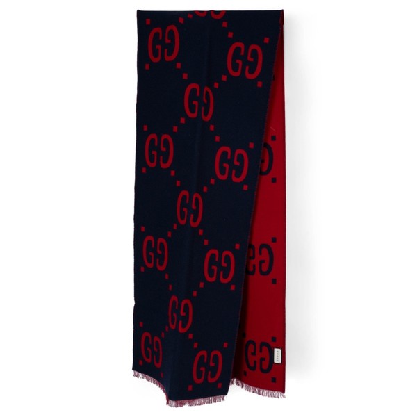 72995 Authentisch Gucci Marineblau & Rot Wolle & Seide 2018 JUMBO GG Schalldämpfer Schal