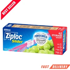42 count Ziploc Quart Food Storage Slider Bags, Power Shield Technology