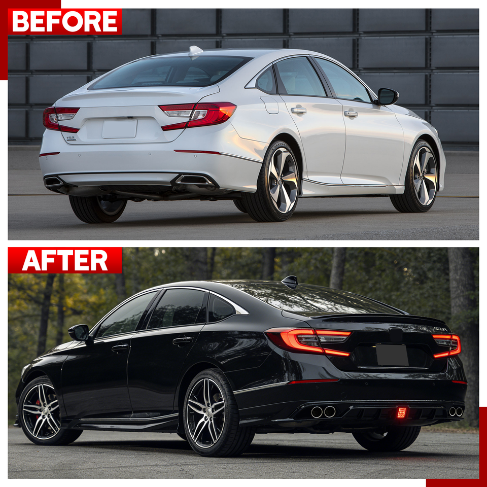 Gloss Black Rear Bumper Diffuser Side Aprons White LED For Honda Accord ...