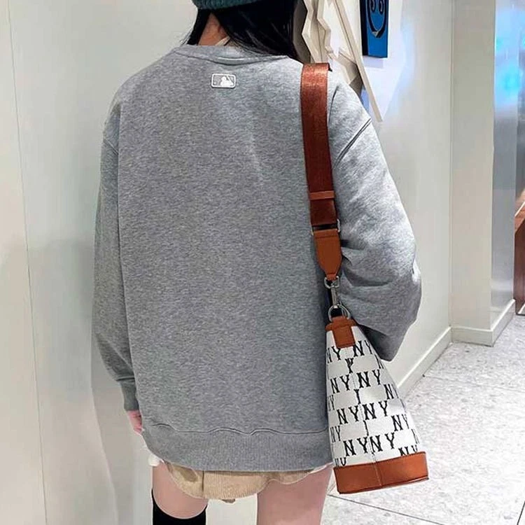 Solid Color Logo Printed Sports Crewneck Pullover Sweatshirt Unisex Gray