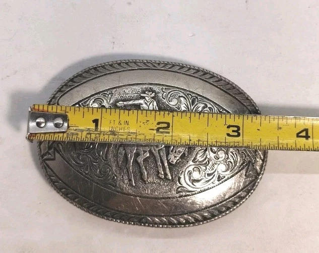 Vintage Crumrine Western Oval Belt Buckle Cowboy Rodeo Silver On Nickel  - Image 3 of 4