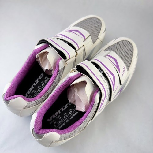 Venzo MX Road Bike Pro Cycling Shoes Women Sz 8 Purple Cleats  - Picture 17 of 18