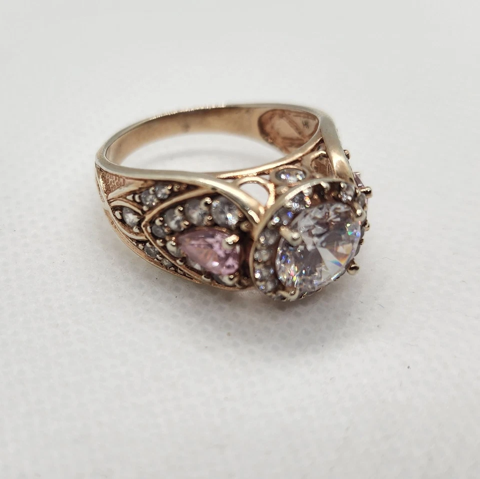 14k plate CZ Sterling Silver Ring Pink TOPAZ Size 8.75 - Image 3 of 4