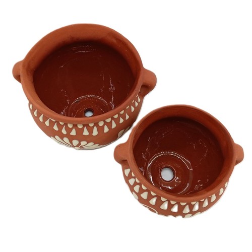 Terracotta Pottery Planter Mexican Flower Pot Hand Painted Natural Clay Set - Picture 9 of 10