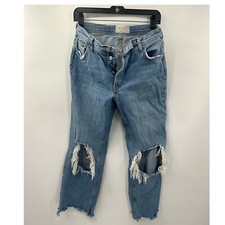 Free People We the Free Straight Button Fly Distressed Ripped Jeans Womens Sz 28