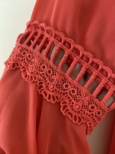 Vintage I.N. San Francisco, Salmon, Crochet Sleeve Detail, Dress (S)