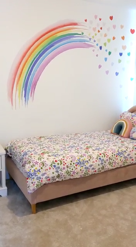PASTEL WATERCOLOUR rainbow & hearts wall stickers decal art decor girls bedroom - Video 1 of 1