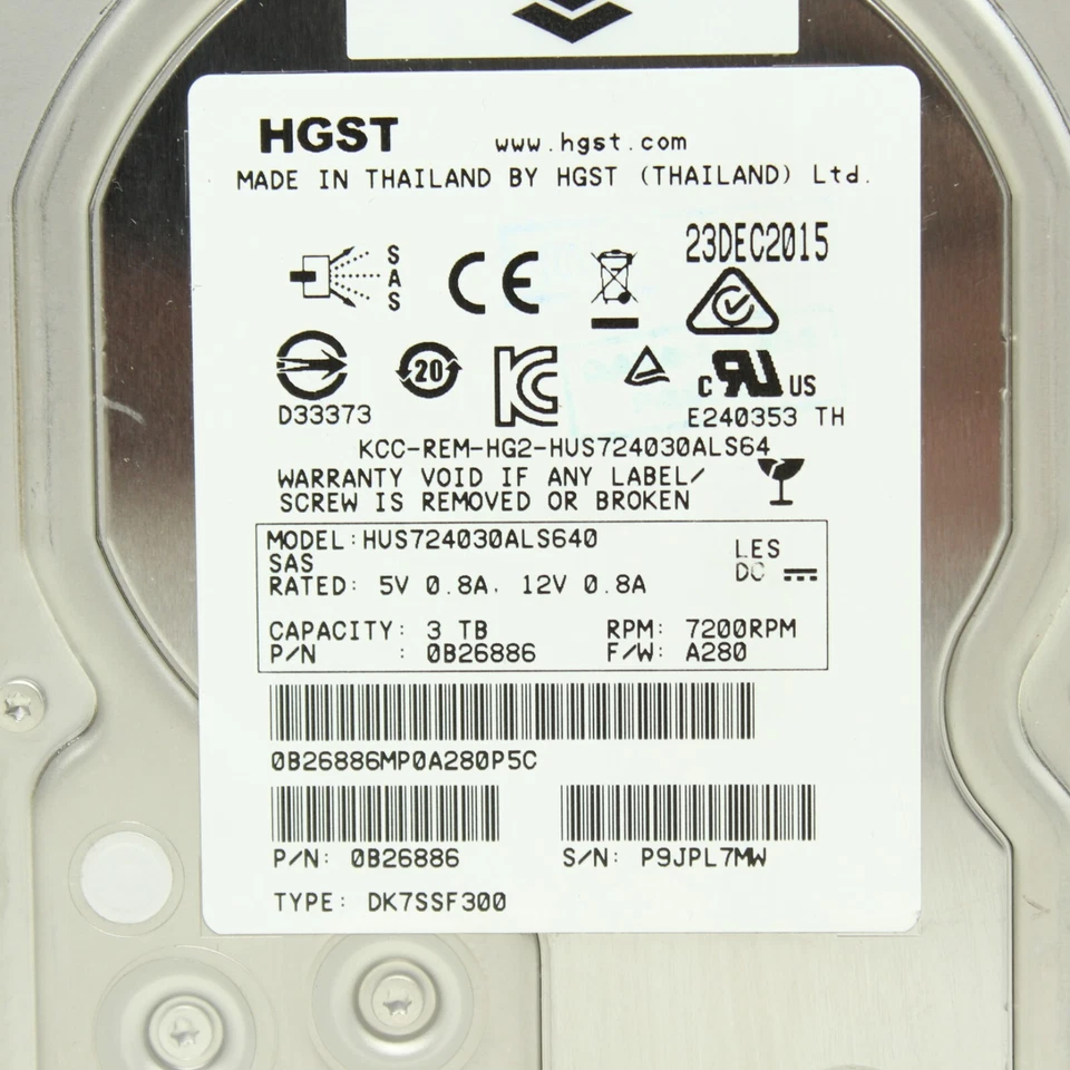 HGST UltraStar 0B26886 3TB 512E 3.5" 7200 RPM HUS724030ALS640 SAS 2 64MB - Image 3 of 4