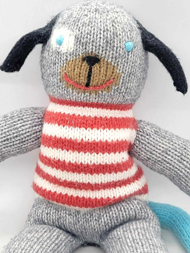 Peluche tejido a mano Andiamo el perro Blabla gris rojo blanco rayas - Imagen 2 de 17