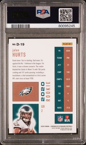Jalen Hurts RC 2020 Dynagon Rookies Panini Chronicles D-19 Rookie PSA 10 LOW POP - Picture 2 of 2