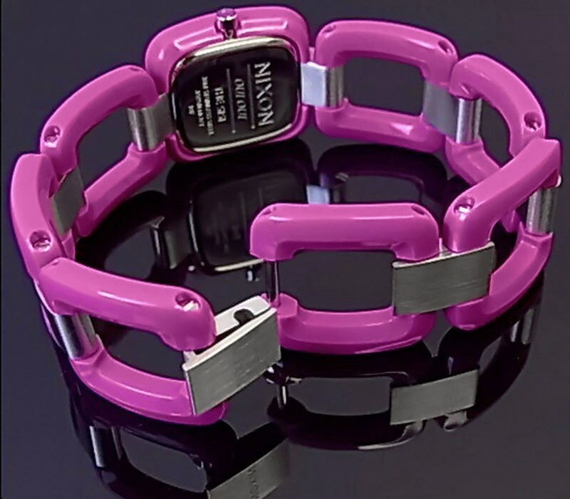 NIXON Sisi Womens Casual Watch, Square Dial, Fuchsia Purple Open