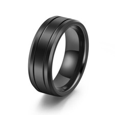 8mm Black Groove Mens Ring Tungsten Wedding Band for Men Bevel Comfort Fit 6-12