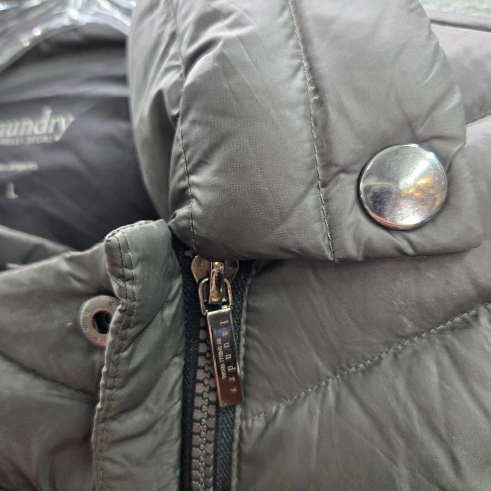 Jaqueta feminina Laundry Shelli Segal grande preta acolchoada assimétrica zíper completo - Imagem 4 de 4