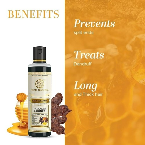 Khadi Natural Hair Growth Cleanser Shikakai Herbal Honey Prevents Damage 210ML - Picture 3 of 5
