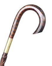 Vintage Antique 1800  Carved Wood Snake Rattle Crook Handle Walking Stick Cane