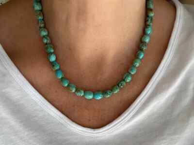 Genuine Kingman Arizona Chunky 8mm Blue & Brown Turquoise Beaded Nugget Necklace