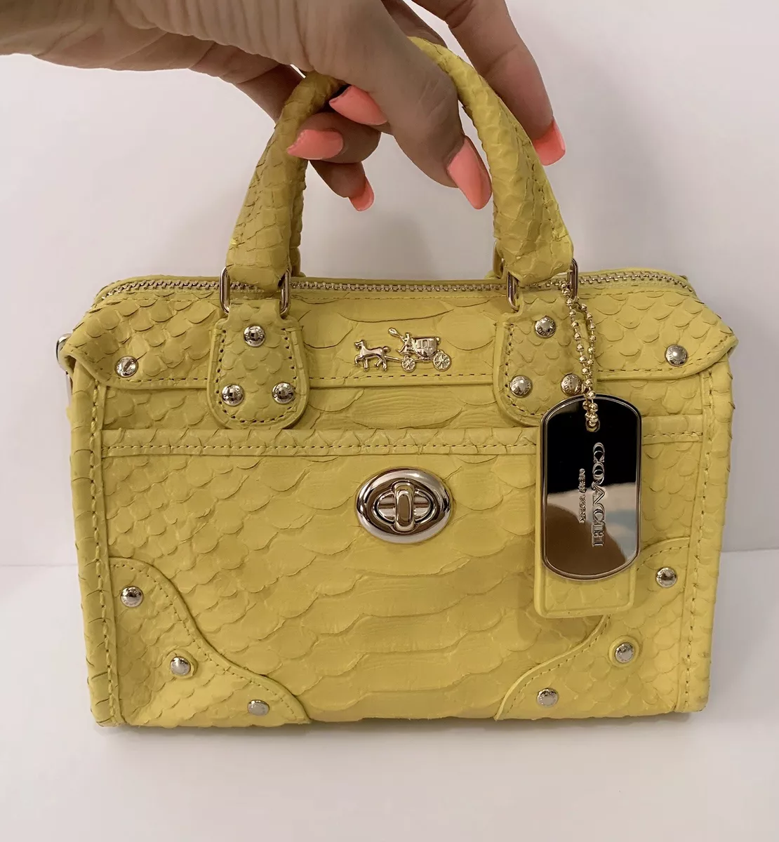 Authentic COACH Mini Speedy YELLOW Snakeskin LEATHER Bag SEXY
