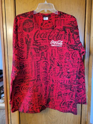 Coca-Cola Zero Sugar Red All Over Graphic Print Long Sleeve T Shirt Adult Large