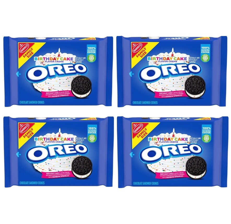 Paquete de 4 galletas espolvoreado pastel de cumpleaños exclusivo tamaño familiar totalmente nuevo