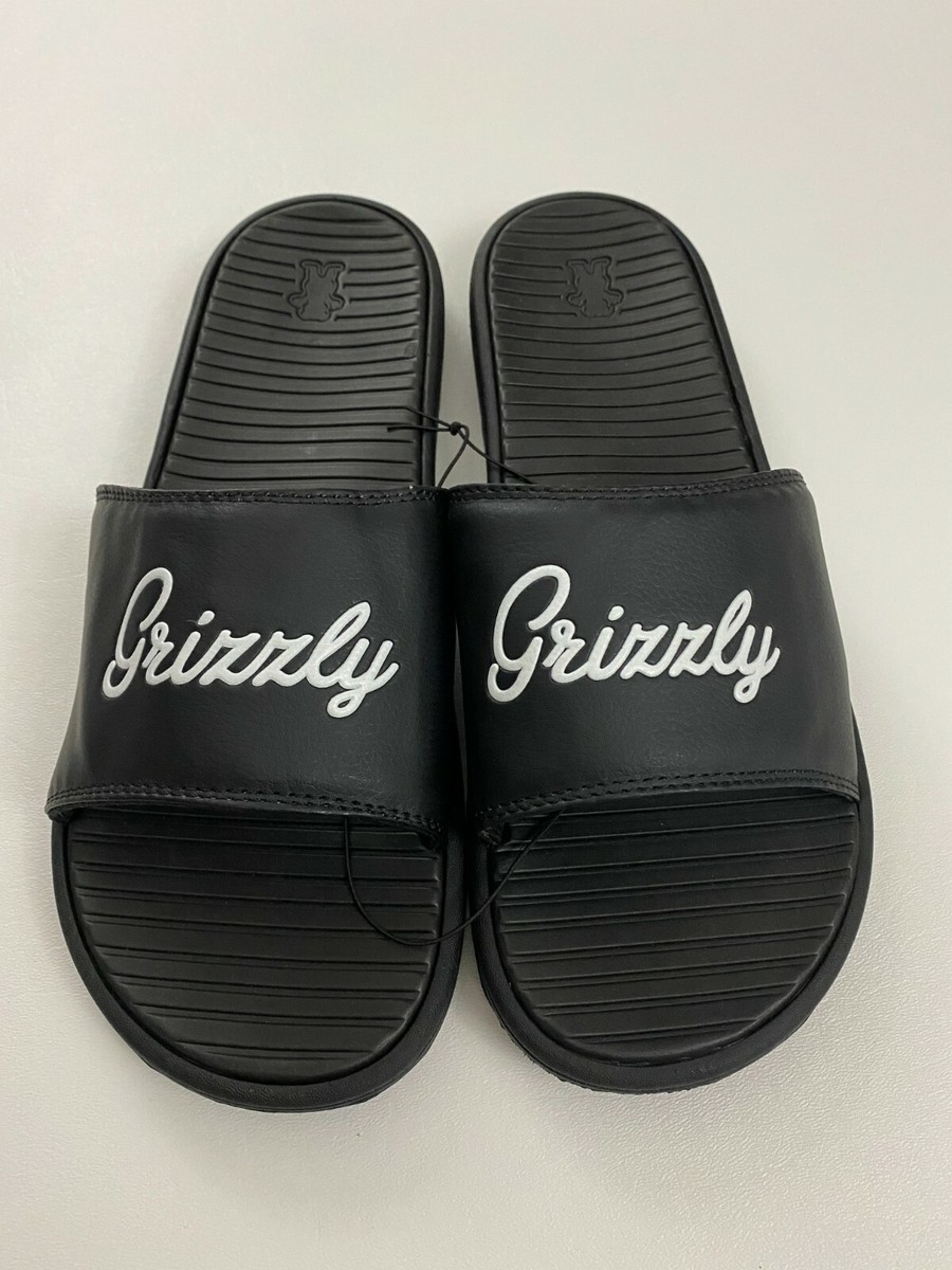 The Grizzly Logo Mens Slides Black Color Size 12