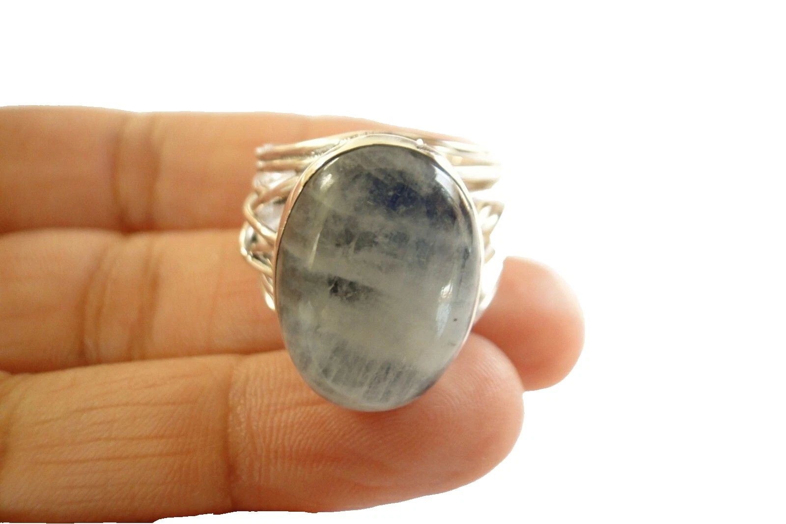 Anillo de plata esterlina piedra lunar 8.5 anillos hechos a mano