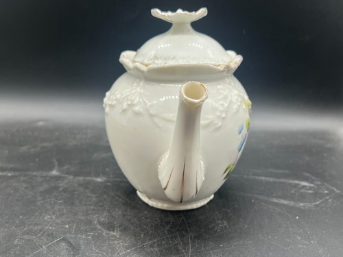 ANTIQUE VICTORIAN POTTERY BAMBOO HANDLE FLORAL FLOWER TEAPOT - Picture 2 of 9