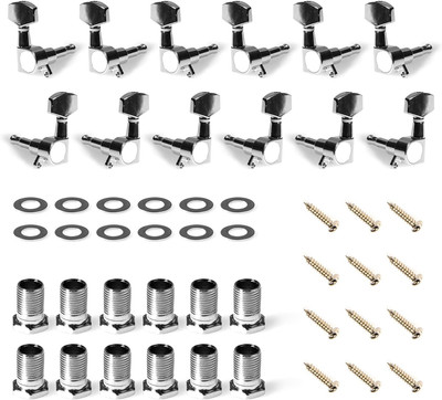 12Pcs Guitar String Tuning Pegs Tuner, Silver Machine Heads Knobs for Electric &