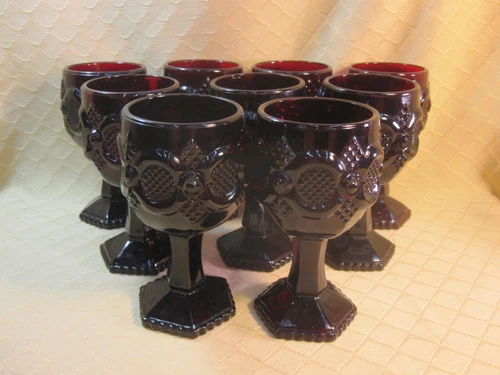 💕 LOT 9 AVON 1876 CAPE COD COLLECTION RUBY RED GLASS WINE GOBLETS ST135 3PT8