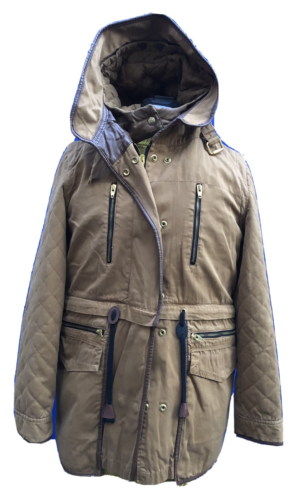 ZARA Brown Hooded Jacket Parka Women’s Size M Gem