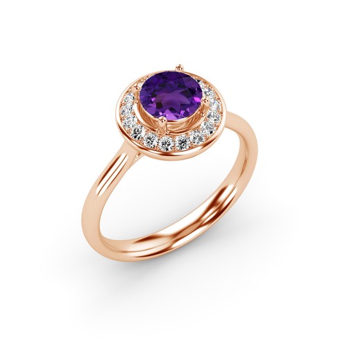 0.85 Ct. Halo Gemstone and Diamond Bridal Ring in 14k Rose Gold For Engagement