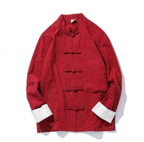Mens Cotton Traditional Chinese Tang Suit Coat Kung Fu Loose Jacket Long Sleeve - Picture 8 of 16