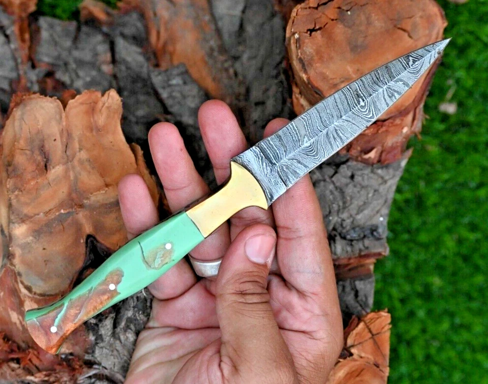 CUCHILLO BOTA DAGA DE ACERO DAMASCO FORJADO HECHO A MANO PERSONALIZADO SUPERVIVENCIA EDC 863 Foto 3 de 4